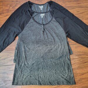 Two OLD NAVY Vintage Button Neckline Black Gray 3/4 Sleeve Baseball Shirts sz L